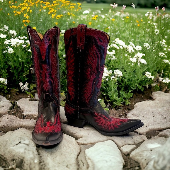 Old Gringo red eagle black leather & snake handmade vintage cowboy boot - Picture 15 of 17